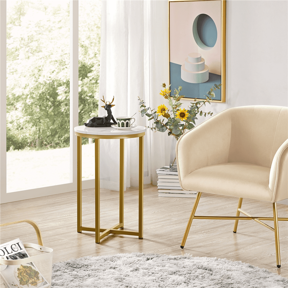 Renwick Modern Faux Marble Top Round Side Table Set, 2 Piece, White