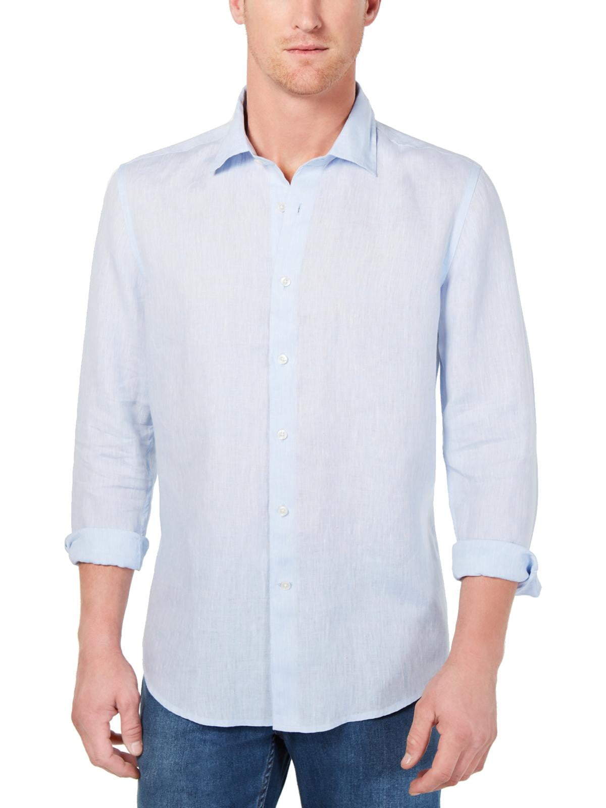 Tasso Elba - Tasso Elba Mens Linen Spread Collar Button-Down Shirt Blue ...
