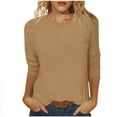 thumbnail image 3 of Jsaierl Tops for Women 3/4 Sleeve Summer Crew Neck Shirts Dressy Solid Ladies Blouses Going Out Elegant Tunic Top S-3XL, 3 of 6