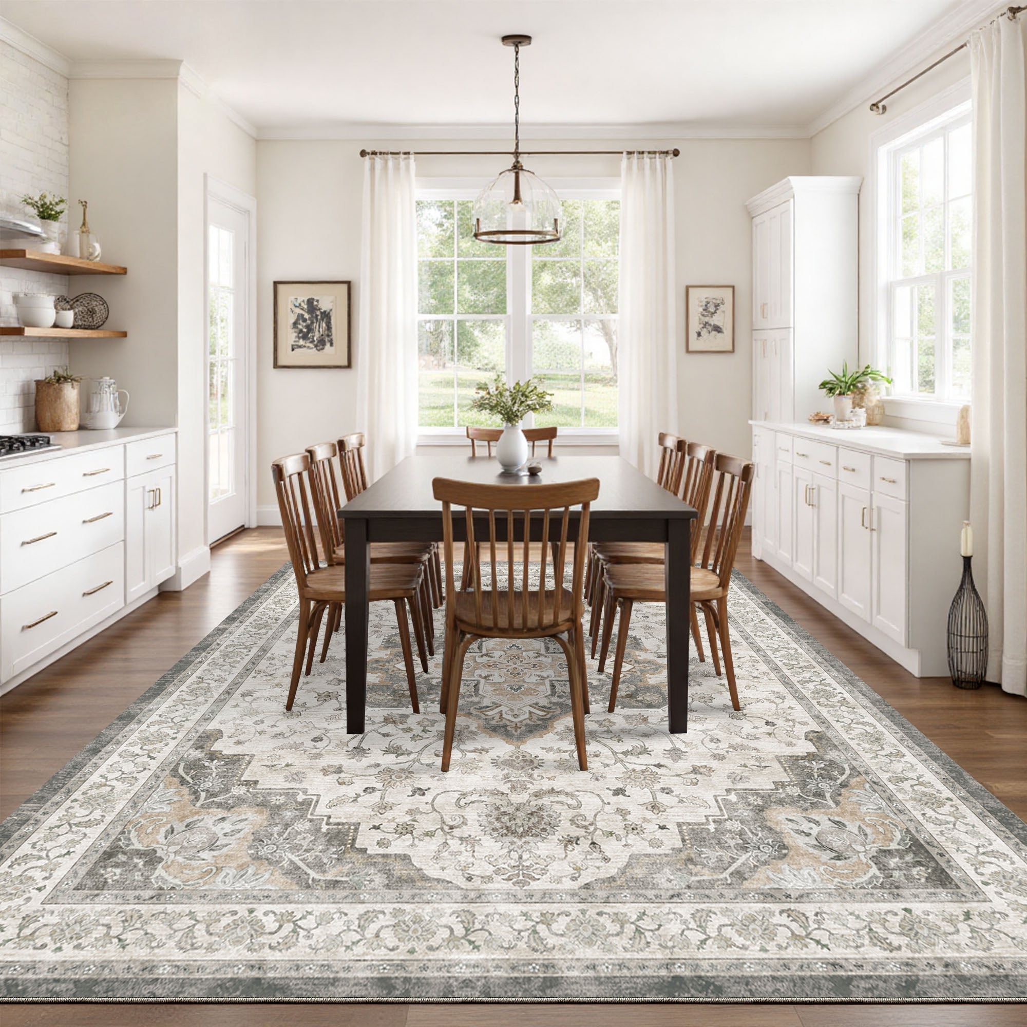 CHITOOMA 5'x7' Area Rugs for Living Room, Washable Rugs Vintage Soft Living Room Rug for Bedroom Dining Room Dorm Office with Non-Slip Backing, Stain Resistant Non-Shed Carpet