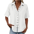 thumbnail image 7 of Stamzod Button Down Shirts for Women Short Sleeve Summer Tops Cotton Linen Dressy Casual Work Blouse with Pocket White M, 7 of 7