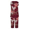 thumbnail image 6 of AKOEE Cotton Pajamas Loungewear Women 2 Piece Solid/Floral Print Sleeveless Pleated Tank Top with Knee Length Short Pants Sets (Small, Red 01), 6 of 7