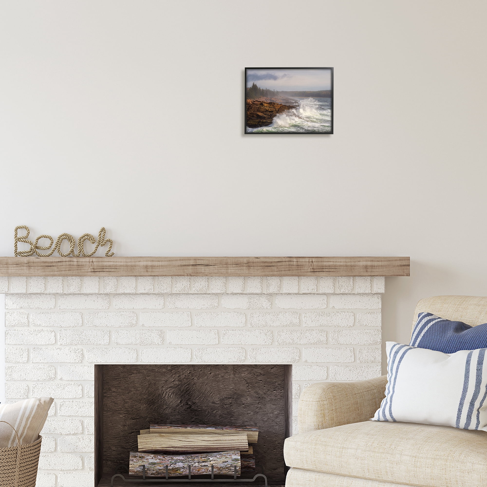 Stupell Industries Rough Waves on Cliff Landscape Photography Black Framed Art Print Wall Art, 14 x 11