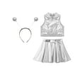 thumbnail image 3 of Choomomo Ensemble 3 Pcs Filles Halloween Costume d'Extraterrestre Cosplay Camisoles avec Jupe Trapèze Plissée Évasée Mini et Serre-Tête pour Jeu de Rôle Fête Argent 8, 3 of 7
