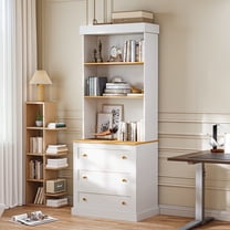 71" Tall Farmhouse Pantry Cabinet,Freestanding Coffee Bar Hutch with Adjustable Shelves and 3 Drawers for Living Room,Dining Room,White