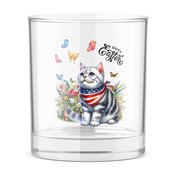 American Shorthair Celebrates Spring and Happy Easter 11oz Whiskey Glass Mug Cat Lover Kitten Owner Gifts Whiskey Cocktail Glasses Cup - 02001