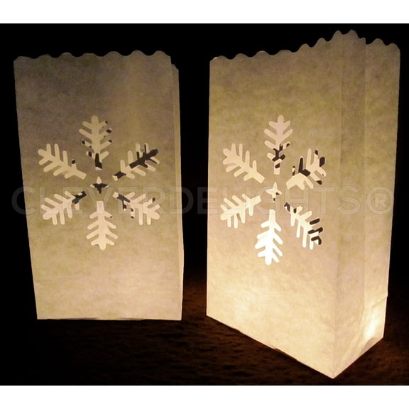 CleverDelights White Luminary Bags - 50 Pack - Snowflake Design - Wedding Christmas Luminaria