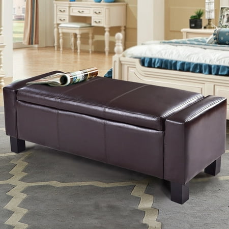 - PU Leather Ottoman Bench Storage Chest Footstool Organizer Chair Furniture Brown