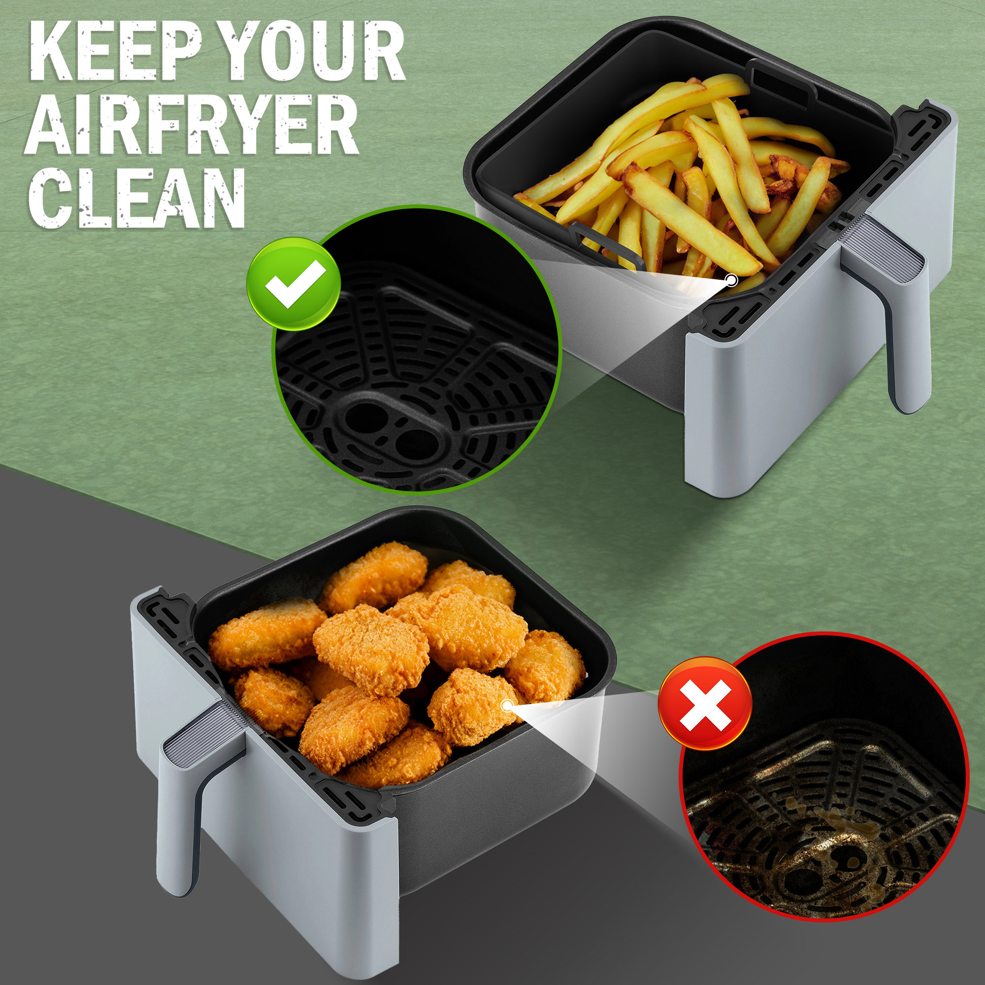 ENOKING 2Pcs Air Fryer Silicone Liners Pot Square, 9QT Silicone Oven Pot Baking Tray, Air Fryer Basket Mat Reusable