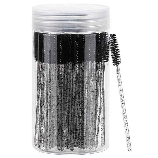 Xiao Hua 100 cepillos de pestañas desechables negros, cepillo de maquillaje para cejas, cepillo de pestañas con varilla de cristal, 3,9 pulgadas