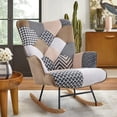 thumbnail image 2 of Modern Patchwork Fabric Rocking Chair with Solid Wood Rockers & Metal Frame, 26" Wide Upholstered Accent Rocker with High-Density Foam Cushion, 330 lb Capacity Lounge Chair, 2 of 5