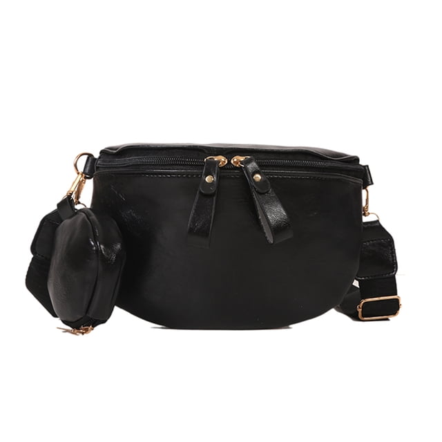 Bolso Cintura PU Versátil Retro Bolso Bandolera Hombro Con Bolsillo Pequeño 6477 (negro)