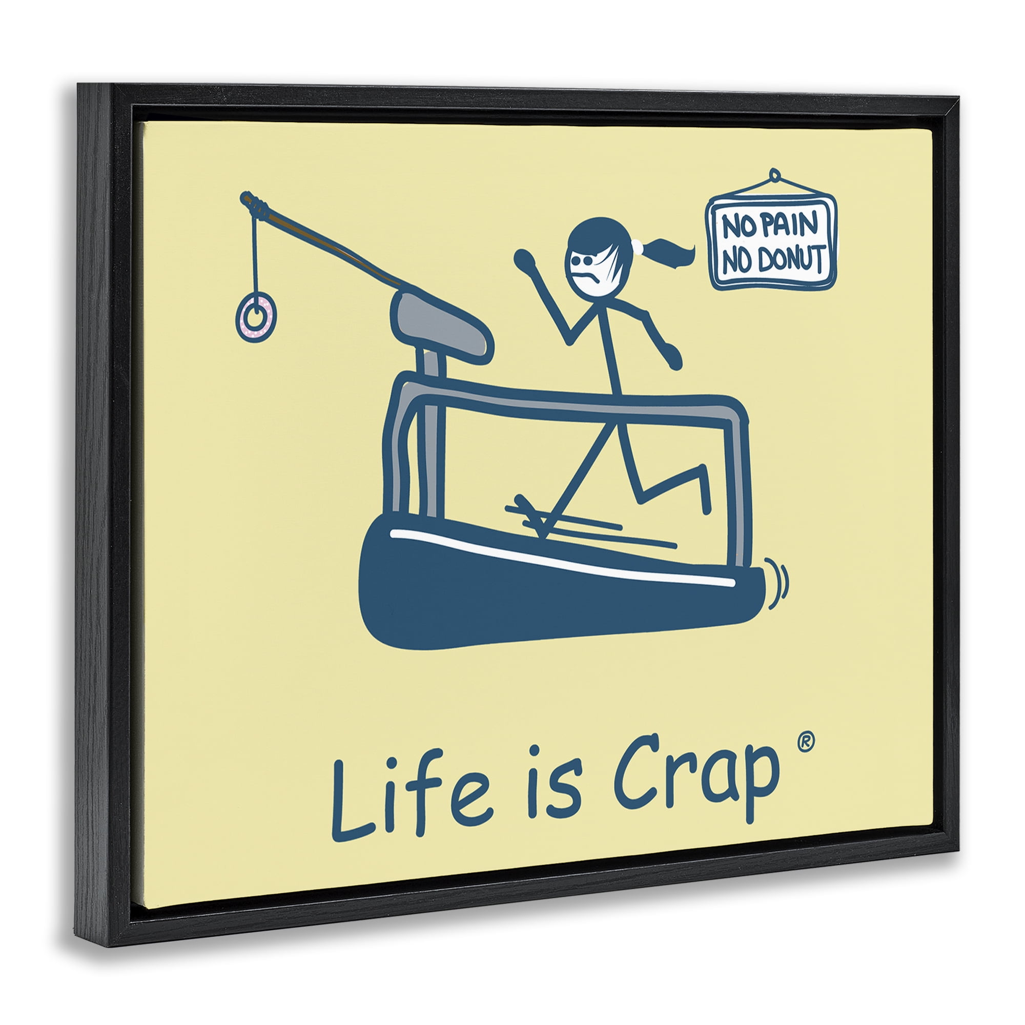 Stupell Industries No Pain or Donut Novelty & Humor Painting Black Floater Framed Canvas Art Print Wall Art, 21 x 17