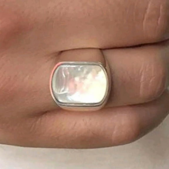 Mother Of Pearl Gemstone Ring, Men's Signet Ring, 925 Sterling Silver Ring, Wide Band Ring, Ottoman Silver Ring, Personalized Gift For Her**