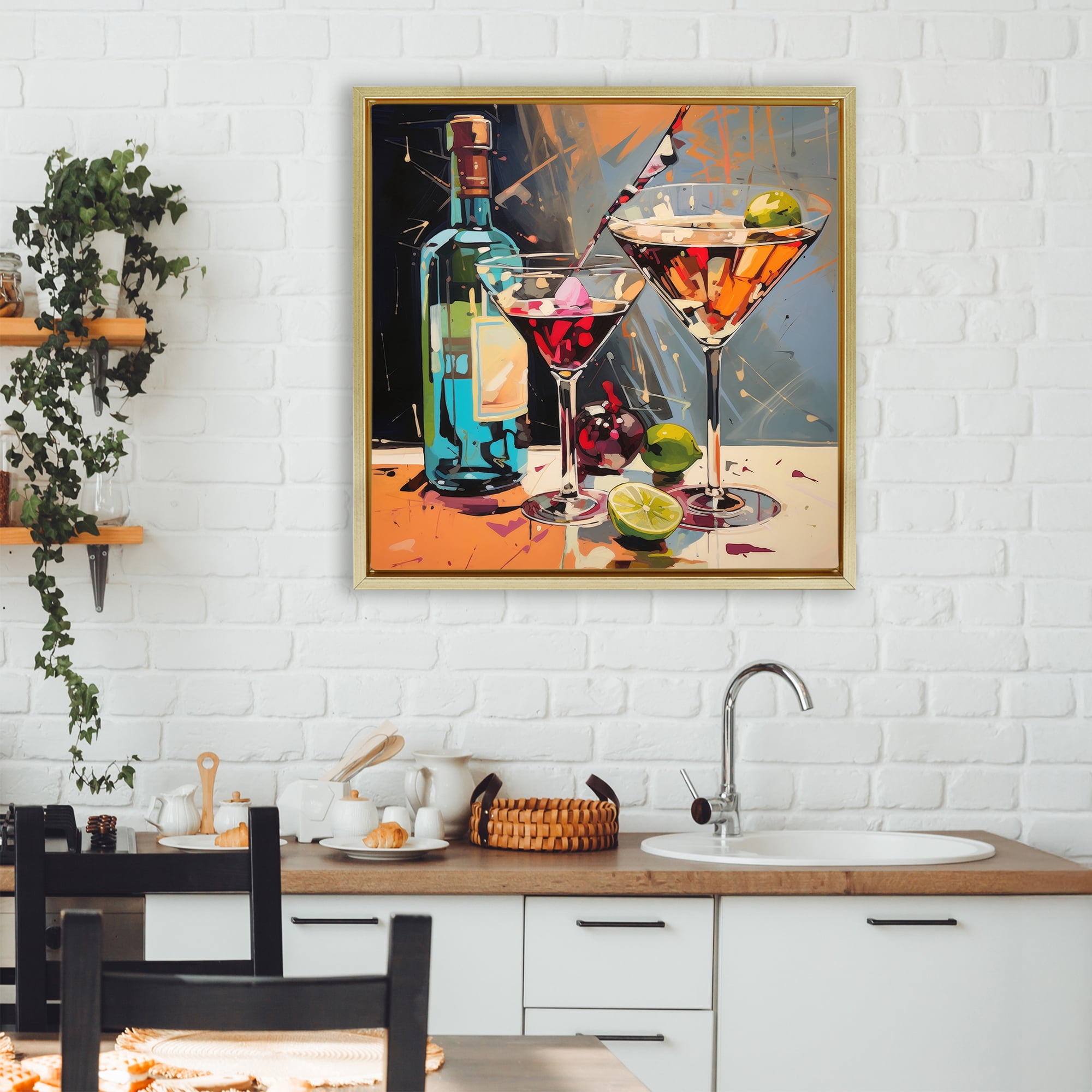 Stupell Industries Every Sip of Martini Night Gold Framed Floater Canvas Wall Art, design by Lazar Studio