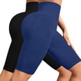 thumbnail image 4 of FUNUONY 2 Pack Bermuda Shorts for Women Knee Length Women's High Waisted Stretch Long Shorts Walking Casual Yoga Short Hip Lifting Fitness Pants Compression Tight Fit Yoga Shorts Dark Blue L, 4 of 4