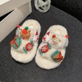 thumbnail image 2 of Girls Slippers Comfortable Christmas Fall Winter Warm House Shoes Soft Platform Cozy Open Toe Slip On Toddler Shoes White Sizes 7-8 Y, 2 of 4