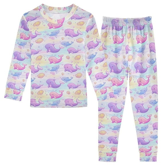 joogoo Cute Dolphins Cartoon 2 Piece Long Sleeve Tee and Pants Cotton Pajama Set 5Y