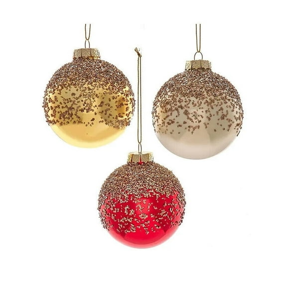 Set of 3 RED, GOLD, & IVORY Glass Ball 80MM Christmas Ornaments, by Kurt Adler