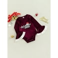 thumbnail image 3 of Gzhioc Baby Girl Christmas Velvet Romper, Long Bell Sleeve Round Neck Letter Bell/Hat Print Bodysuit,3-24 Months, 3 of 9