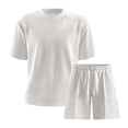thumbnail image 2 of hotojiny Men's 2 Piece Summer Outfit Short Sleeve Crew Neck T-Shirts and Drawstrings Shorts Sets Beach Vacation Tracksuits(White,X-Large), 2 of 7