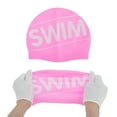 thumbnail image 5 of Unique Bargains 1 Pc Silicone Waterproof Letter Swim Cap Pink White, 5 of 5