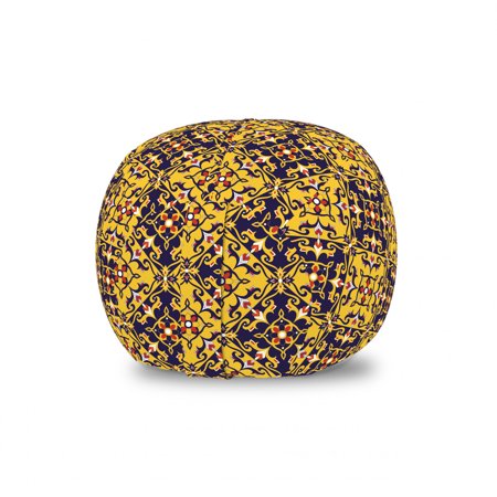 Mosaic Storage Toy Bag Chair  Ethnic Traditional Floral Pattern of Continuous Orient Motifs  Stuffed Animal Organizer Washable Bag  Small Size  Mustard and Dark Indigo  by Ambesonne