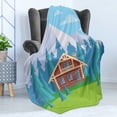 thumbnail image 4 of Log Cabin Soft Flannel Fleece Throw Blanket, Image of a Wooden House in Environment Surrounded with Fir Trees and Mountains, Cozy Plush for Indoor and Outdoor Use, 50" x 70", Multicolor, by Ambesonne, 4 of 5
