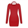 thumbnail image 7 of Lindreshi Formal Dresses for Women Clearance Women Casual Sexy Halter Hips Long Sleeve V-Neck Dresses, 7 of 7