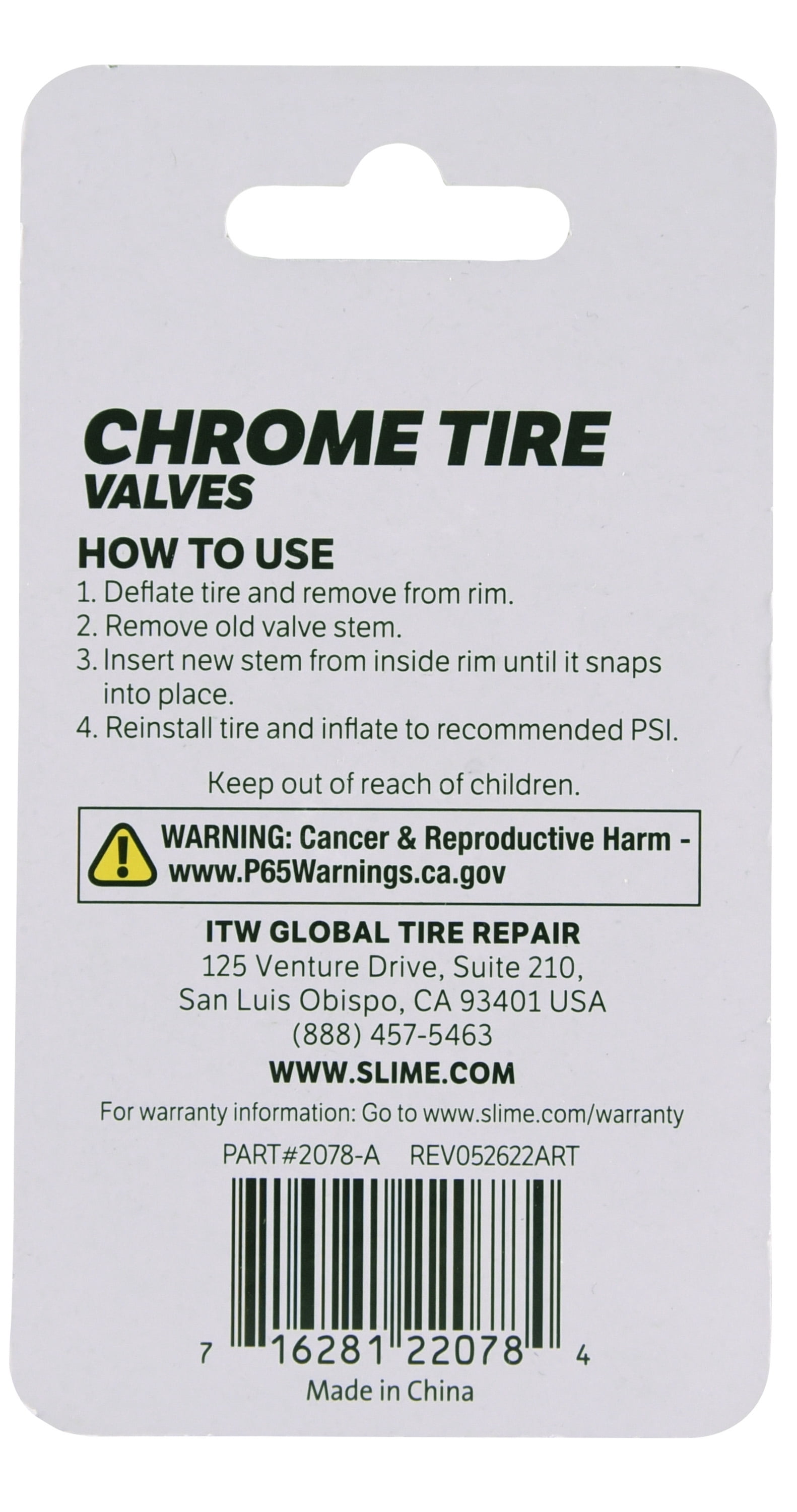 (4 pack) Slime Chrome Tubeless Tire Valves TR413 Metal and Rubber - 2078w
