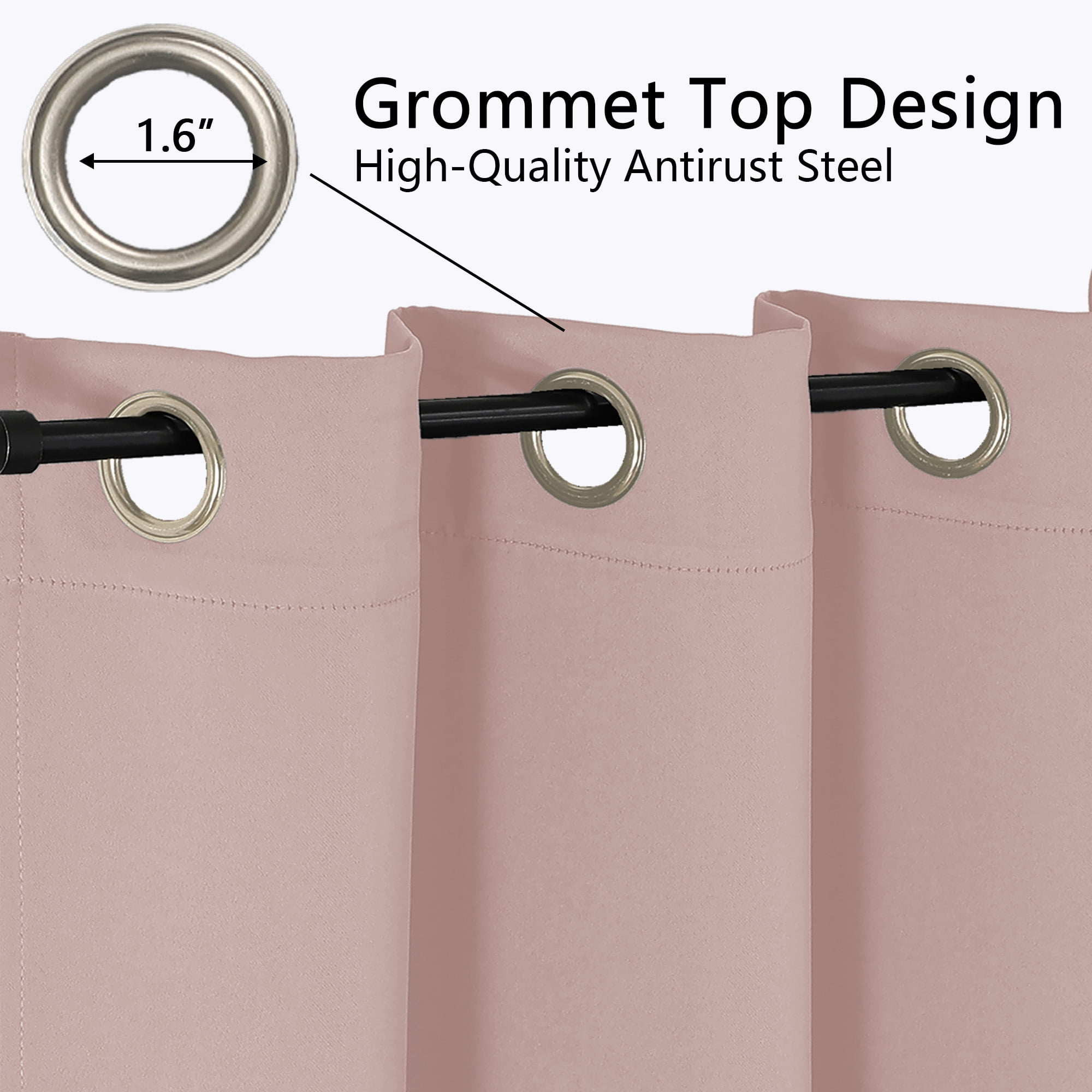 OVZME Kalme Blush Grommet Blackout Curtains 63 Inch Length, 2 Panels Set Thermal Insulated Room Darkening Window Drapes for Bedroom Living Room, Each W40xL63 Inch, Blush