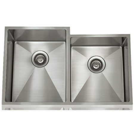 Undermount Small Equal Double Bowl Lenova One-Half Radius Equal Bowl 31'' x 20'' Double Basin Undermount Kitchen Sink with Drain Assembly ()