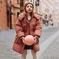 thumbnail image 4 of Kids Padded Parka Coats Girls Hooded Jacket Warm Winter Outerwear Waist Mid Length Thermal School Overcoat for Toddler Teen Girls Brown 13-14Years, 4 of 7