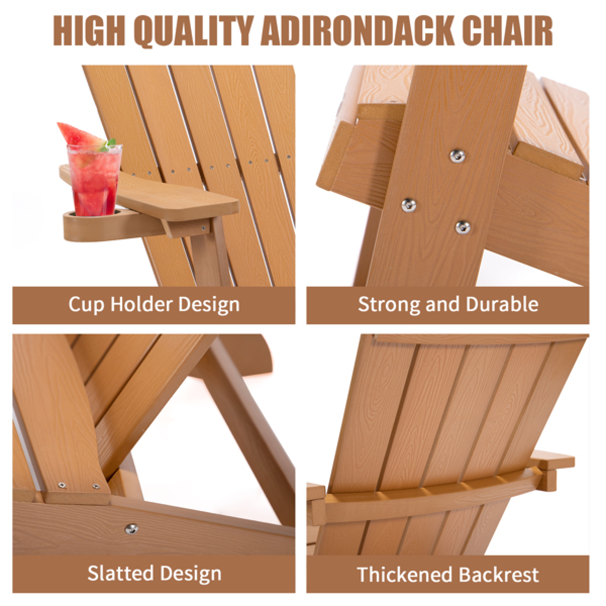 [Quick Delivery] Adirondack Chair, Outdoor Weather Resistant 380 lbs Capacity Load Plastic Patio Chairs for Pool Patio Deck Garden, Backyard Polystyrene Adirondack Chair,Brown - image 5 of 14