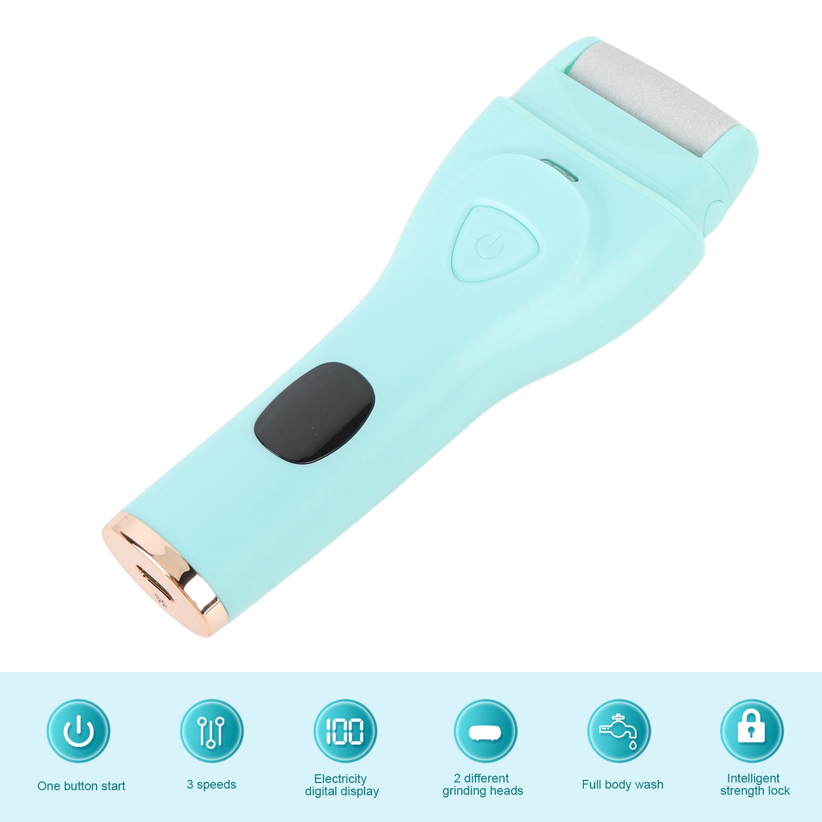 Rupoun Portable Electric Callus Remover for Feet, Digital USB Rechargeable Water Proof Foot Polisher, Professional Pedicure Tool for Cracked Heels, 8.27 inches / 21 cm, Light Blue