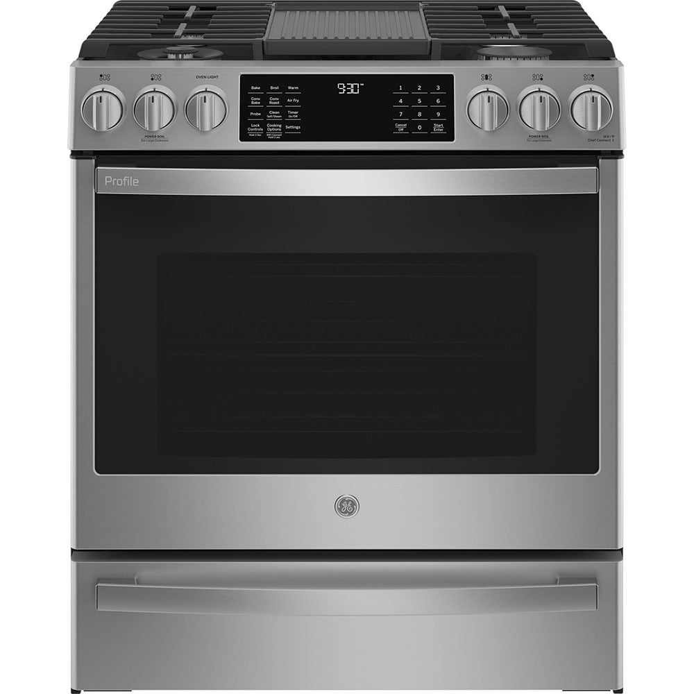 GE Profile 30" Gas Range with WiFi and No-Preheat Air Fry Stainless Steel - PCGS930YPFS