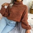 thumbnail image 4 of JINMGG 2024 Fall Winter Plus Size Sweaters for Women Clearance,Women's Fashion Casual Lantern Long Sleeve Turtleneck Knitted Sweater Turtleneck Sweater, 4 of 5