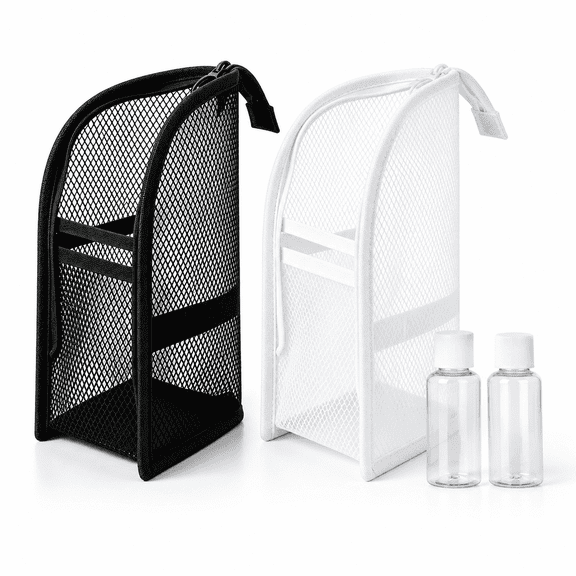 2 Pack Standing Toiletry Bag with 30ml Travel Bottles, Mesh Travel Organizer Bag with Handle for Women and Men