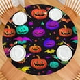 thumbnail image 2 of 44in Pumpkin Ghost Round Halloween Tablecloth with Elastic Edge, Fitted Table Cover for 36-44" Tables, Polyester Reusable Table Cloths Wipe Clean for Picnic, Dining, Outdoor Use and Party Decor, 2 of 7