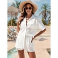 thumbnail image 4 of Swim Cover Up for Women Button Down Long Sleeve Shirt and Shorts Bikini Swimsuits Beach Cover Up Set White XL, 4 of 8