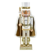 Ornativity Christmas Gold King Nutcracker Glittered Wooden Nutcracker Man with Fur Cape and Staff