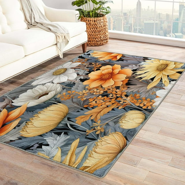 Wildflower Rug for Nursery - 5x6 Rug - Floral Rug - Flower Botanical Area Rug - Spring Rugs - Girls Carpet
