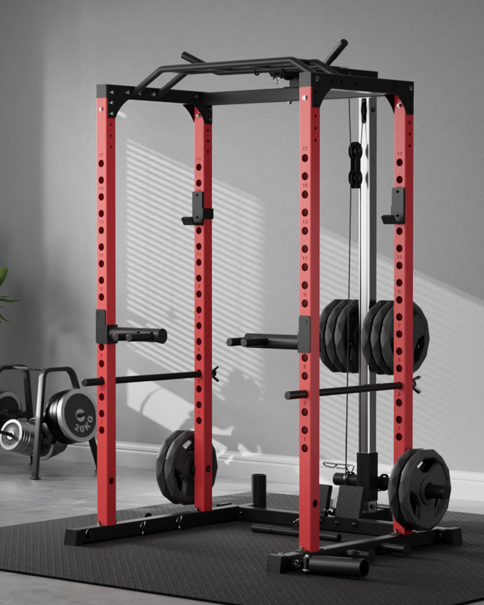 JoanKaren Power Rack Cage,1600LBS Capacity Multi-Function Squat Rack for Home Gym with Cable Crossover System