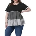 thumbnail image 2 of DARING DIVA Women's Plus Babydoll Ruffle Short Sleeve Casual Blouse 1X Black, 2 of 6