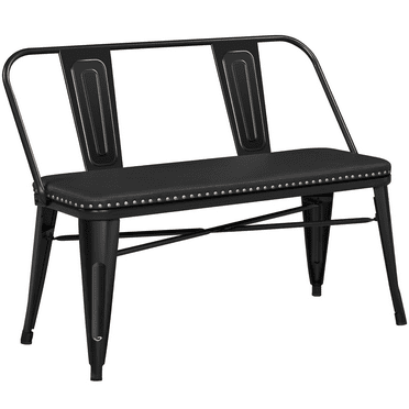 Alden Design Industrial Metal Dining Bench with Removable Backrest, Black