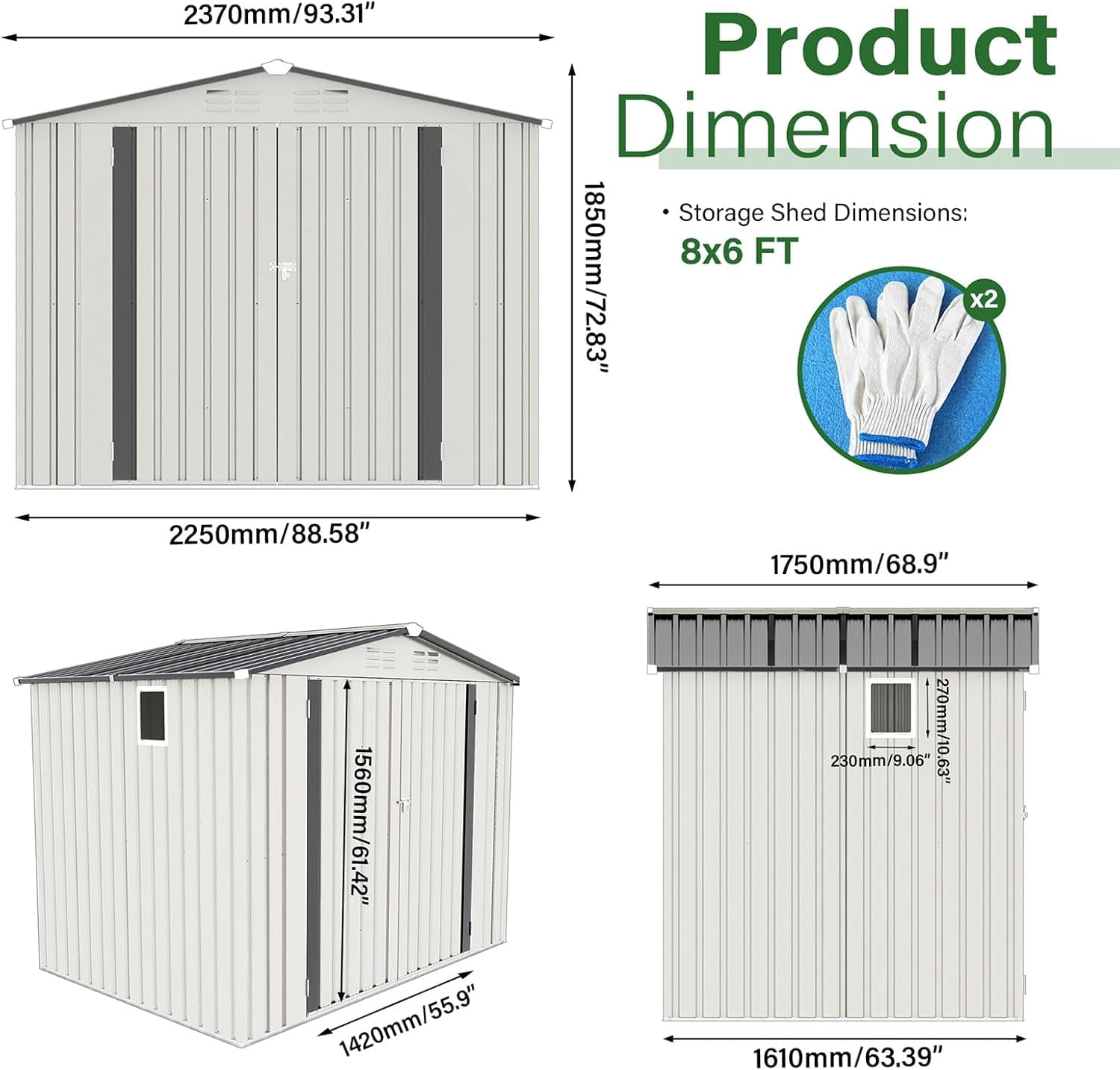 8X6FT Metal Storage Shed,Tool Shed with Peaked Roof, Outdoor Storage Shed with Clear Window and Lockable Door, Garden Shed for Garden, Backyard,Patio,Sundries