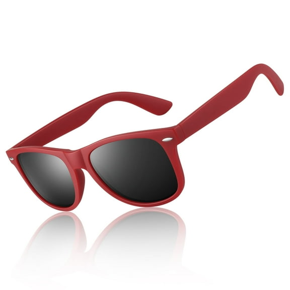 LINVO Classic Retro Polarized Red Black Sunglasses for Men Women Fishing Driving Hiking