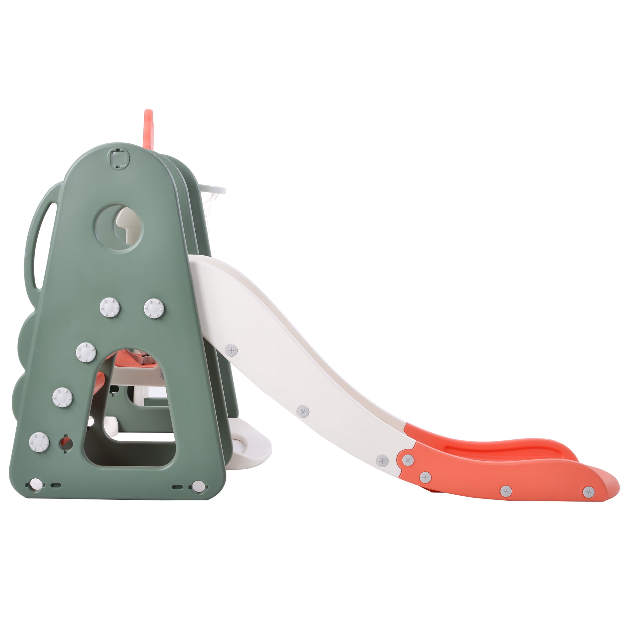 EUROCO 6 in 1 Toddle and Swing Set with Adjustable Swing and Slide Height, Rocket Swing Set with Basketball Stand