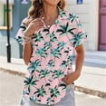 thumbnail image 4 of Women Hawaiian Shirt Soft Cool Summer Hawaii Beach Shirts Floral Tropical Print V Neck T-Shirt Short Sleeve Button Up Blouse Tops, 4 of 7