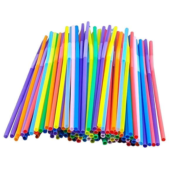 BPPEG Colorful Extra Long Flexible Drinking Straws Bendy Disposable Drinking Straws 100 Pack 10.2 Inch Tall Disposable Straws